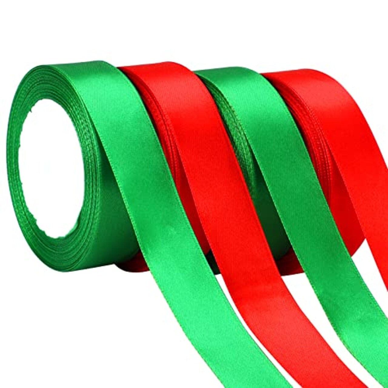 DECYOOL 4 Rolls 100 Yards Christmas Ribbons 1Inch Wide Holiday Satin Ribbons  for Gift Wrapping and DIY Craft, Red & Green